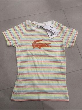 Lacoste Pastel Striped Tee with Orange Croc